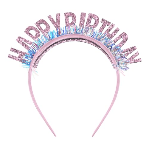 Oblique Unique Haarreifen Happy Birthday irisierend Haarreif Accessoire für Geburtstag Kindergeburtstag Jubiläum Fasching Karneval (Rosa, Einheitsgröße) von Oblique Unique
