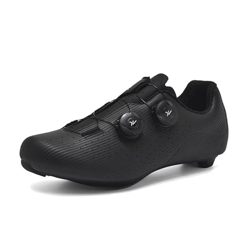 Herren Rennradschuhe für lange Distanz, bequeme Passform & atmungsaktiv mit breiter Zehenbox, Stoßdämpfung für Ausdauerreiten (100 km+), Schwarz , 37.5 EU von Obnoxi