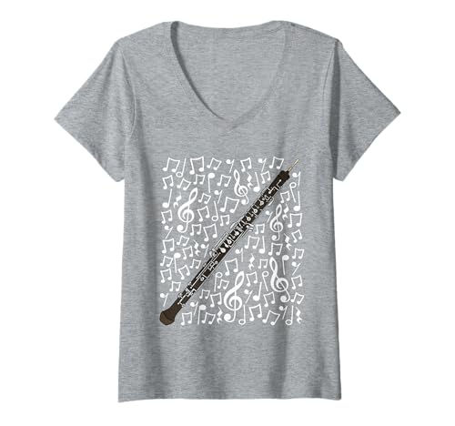 Damen Oboe Musiknoten Holzbläser Lehrer Orchester T-Shirt mit V-Ausschnitt von Oboe Teacher Music Notation Oboist By DoodleRob