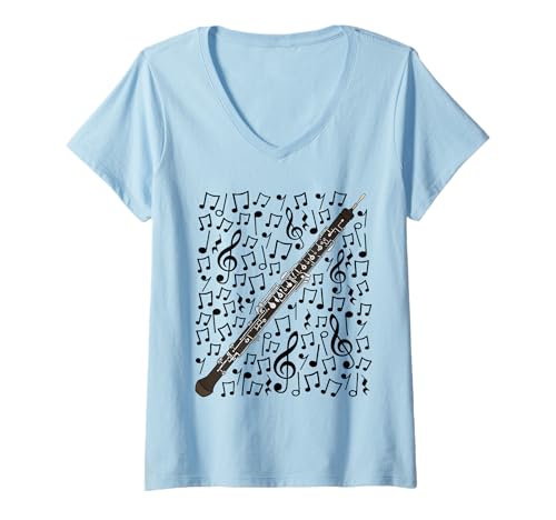 Damen Oboe Musiknoten, Oboist T-Shirt mit V-Ausschnitt Damen Oboe Musiknoten, Oboist T-Shirt mit V-Ausschnitt von Oboe Teacher Sheet Music Musician By DoodleRob