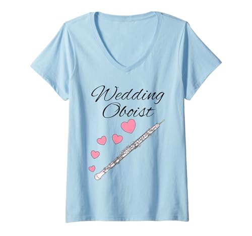 Damen Hochzeitsoboist, Oboist, Holzbläser T-Shirt mit V-Ausschnitt Damen Hochzeitsoboist, Oboist, Holzbläser T-Shirt mit V-Ausschnitt von Oboe Wedding Musician Oboist By DoodleRob