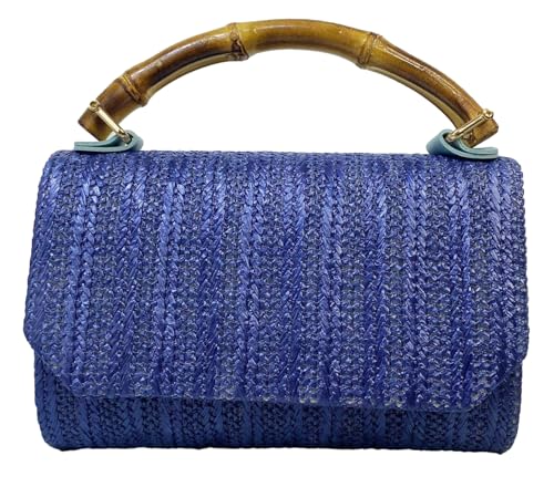 2025 Stroh-Clutch, Bambusgriff, schick, vielseitig, elegant, Handtasche, gewebt, Strand, Geldbörse, Flip-Top, Umschlag, Kette, Crossbody-Tasche, Blau 2025 Stroh-Clutch, Bambusgriff, schick, vielseitig, elegant, Handtasche, gewebt, Strand, Geldbörse, Flip-Top, Umschlag, Kette, Crossbody-Tasche, Blau von Obosoyo