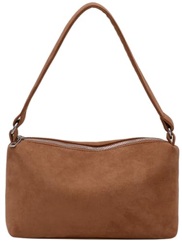 Damen 2025 Herbst Winter Retro Wildleder Schultertasche Kleine Handtasche Weiches PU Wildleder Clutch Bag, Khaki von Obosoyo