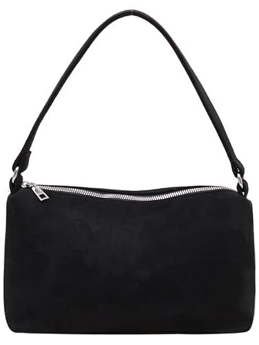 Damen 2025 Herbst Winter Retro Wildleder Schultertasche Kleine Handtasche Weiches PU Wildleder Clutch Bag, Schwarz von Obosoyo