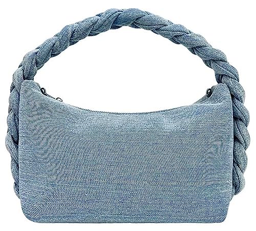 Damen Denim Geldbeutel Vintage Jeans Geldbörse Gewebter Top Griff Handtaschen Leichte Designer Crossbody Taschen mit Kette, Hellblau von Obosoyo