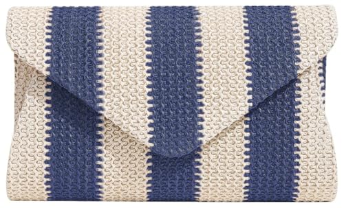 Obosoyo Stroh-Umhängetasche, Clutch, gewebte Umhängetasche für Damen, Sommer, Strand, Umschlag-Geldbörse, Geldbörse, Marineblau Obosoyo Stroh-Umhängetasche, Clutch, gewebte Umhängetasche für Damen, Sommer, Strand, Umschlag-Geldbörse, Geldbörse, Marineblau von Obosoyo