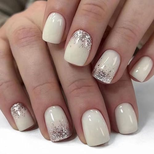 24 Stück French Tip Press on Nails kurze quadratische falsche Nägel einfarbig Acryl volle Abdeckung zum Aufkleben für Damen von Obotsnoi