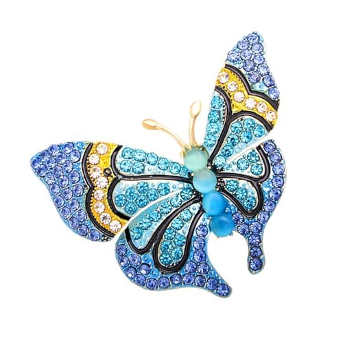Brosche mit Strasssteinen und Schmetterling, modische Abendgarderobe, Anstecknadel, Kleidung, Accessoires, gesellschaftliche Veranstaltungen, Schmuck, bunte Strasssteine, Brosche, Hochzeit von Obotsnoi