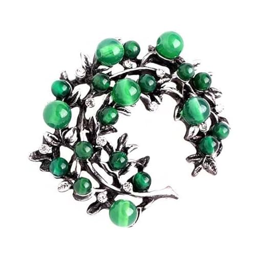 Grüne Vintage-Brosche aus Achat, handgefertigt mit aufwendiger Schnitzerei und Legierungsakzent für elegante Schmuck-Enthusiasten, vielseitiges Schmuck-Accessoire von Obotsnoi