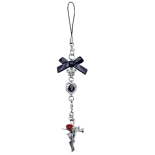 Halloween Gothic Punk Bat Telefon Charme Für Frauen Männer Überqueren Die Anhänger Mobilkette Y2K Bowknot Heart Lanyard Schlüsselbund Kette von Obotsnoi