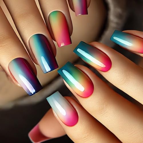 Künstliche Nägel, zum Aufdrücken, kurz, quadratisch, künstliche Fingernägel, französische Spitzen, Acrylkleber, Nägel für Damen, transparent, 24 Stück von Obotsnoi