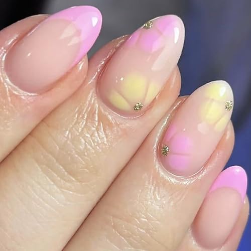 Mandel-Nägel zum Aufdrücken, glänzend, zum Aufkleben, in 12 Größen, 24 Stück, französische Spitzen für Kunstdekorationen, Acrylkleber, Nägel für Frauen, transparent von Obotsnoi