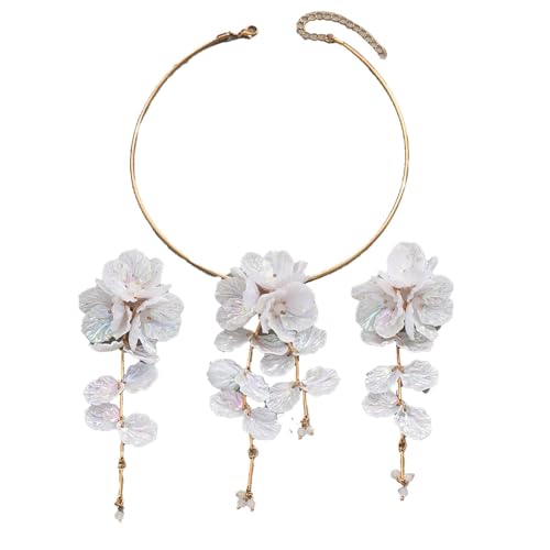 Nature Inspire Blüten-Schmuck-Set, bequeme Passform, Halskette und Ohrringe, Dekoration für legere oder formelle Anlässe, Blumenschmuck, Halskette, Ohrringe von Obotsnoi