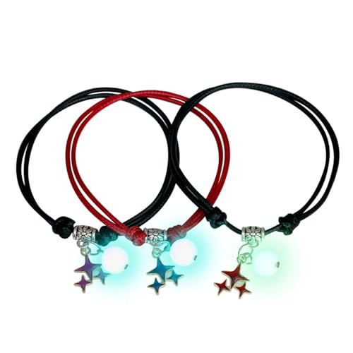 Obotsnoi 3 PCs Paar Armbänder Lieben Star Moon Katze Leuchtende Armreifen Für Freundschaft Schwester Frauen Mann Glück Wunsch Schmuck Geschenk Star Moon Katze Armband Set Verstellbares Handseil von Obotsnoi