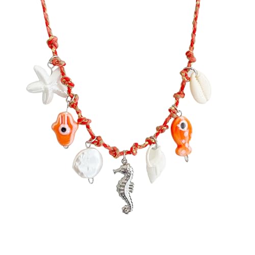 Obotsnoi Coastals Charm-Halskette mit Schildkröten, Muscheln, Seestern-Anhänger, ideal als Strandgeschenk oder als modisches Accessoire, verstellbare Halskette, Einheitsgröße, Wie beschrieben, Wie von Obotsnoi