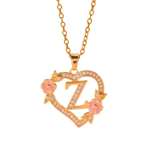 Obotsnoi Einzigartige Halskette mit floralem Monogramm, Messingkette mit ausgeschnittenem Herz-Detail, Initialenschmuck, Geschenk, Messing-Initialen-Anhänger, Einheitsgröße, Wie beschrieben, Wie von Obotsnoi