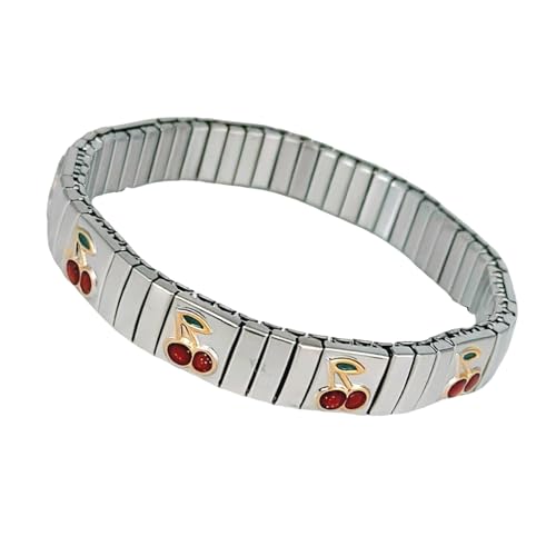 Obotsnoi Elastisches Edelstahl-Armband mit Fruchtmotiven, Frühlingsparty-Schmuck für trendige Frauen, Mode-Accessoires, Geschenkideen, Mode-Accessoire, Einheitsgröße, Wie beschrieben von Obotsnoi