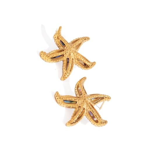 Obotsnoi Elegante Halskette mit Abalone-Anhänger und Ohrringe mit Seesternmuschelakzent, Edelstahl-Halsschmuck für Damen und Mädchen, Einheitsgröße, Wie beschrieben, Wie beschrieben von Obotsnoi