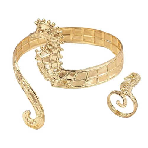 Obotsnoi Goldfarbe Seahorse Armband Und Ringe Handgefertigtes Accessoires Für Strandferien Und Partys Marine Inspirierte Schmuck Strand Urlaub Accessoire von Obotsnoi