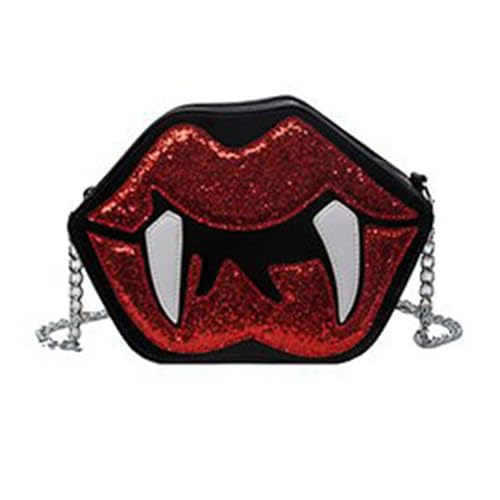 Obotsnoi Gothic Pailletten Crossbdy Bag Halloween Vampire Zahnlippenform Schulterabend Geldbeutel Mit Metallkette Für Frauen Lustig von Obotsnoi