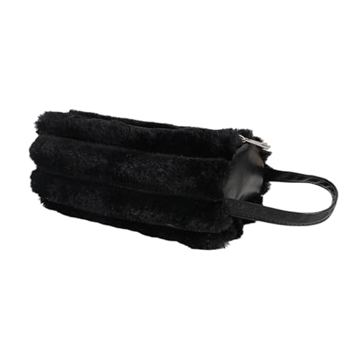 Obotsnoi Großes Federmäppchen mit Griff, geräumige Fächer, Plüsch-Bleistiftbeutel, Stift-Organizer, Tasche, Reise-Make-up-Tasche, weiche Schul-Bleistifttasche, Schwarz , Mass Beauty von Obotsnoi