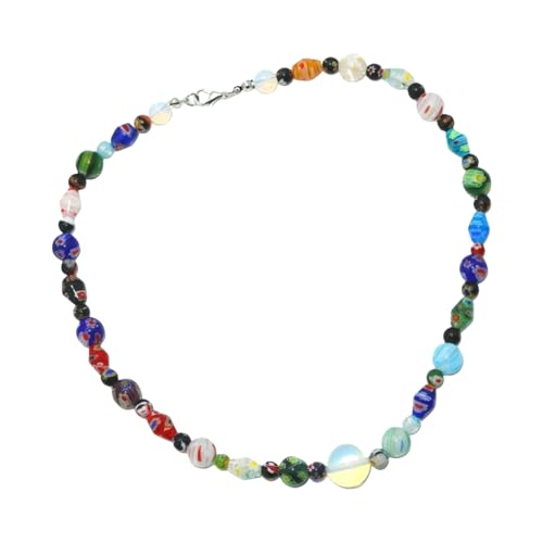 Obotsnoi Handgefertigte Millefioris-Glasperlen-Halskette, italienisches Schmuck-Accessoire für Frauen, elegantes weibliches Opal-Perlenzubehör, Muranoglas, Millefioris-Perlen, Schmuck, Geschenk von Obotsnoi