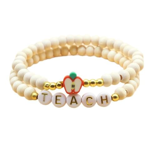 Obotsnoi Handgefertigtes buntes Obst-Holzperlen-Armband, Lehrer-Wertschätzung, Schmuck-Accessoire für Frauen, Pädagogen, Holzdesign, Einheitsgröße, Wie beschrieben von Obotsnoi