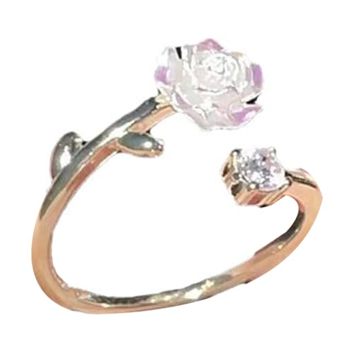 Obotsnoi Leichte verstellbare Ringe mit Blumenmuster, Zirkonia, Rosenfinger, Legierung, Schmuck für Frauen, Geschenk, Brautschmuck, vielseitiges Accessoire, Zirkonia, Blumenöffnung für Frauen von Obotsnoi
