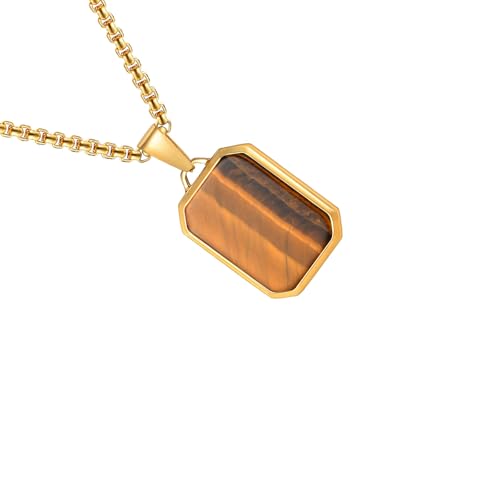 Obotsnoi Moderne Herren-Halskette mit geometrischem Anhänger aus Edelstahl mit Natursteinen, rechteckiges Schmuck-Accessoire für den täglichen modernen geometrischen Herrenschmuck, Einheitsgröße, Wie von Obotsnoi