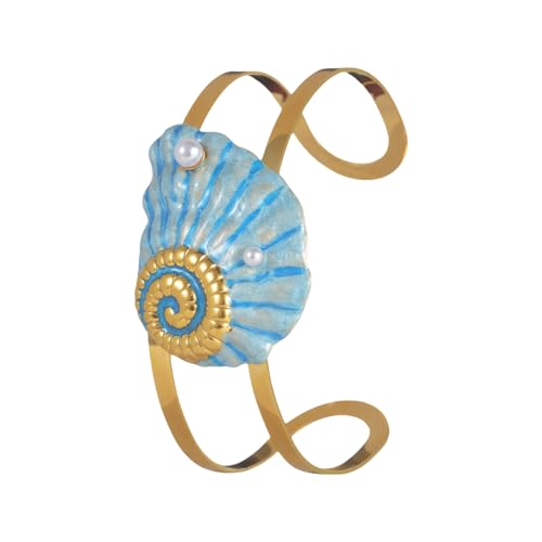 Obotsnoi Openable Sea Star Shell Design Fashion Open Stylish Stainless Steel Wrist Accessory For Daily Wear Marine Inspired Stainless Steel Armreif, Einheitsgröße, Wie beschrieben von Obotsnoi