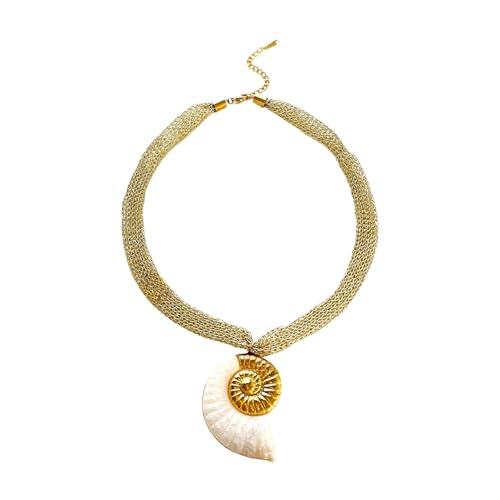 Obotsnoi Stilvolle Halskette mit Blatt-/Muschel-/Sonnenanhänger, mit gestrickter Netzkette für Damen, leicht, künstlerischer Schmuck, Geschenk, einzigartige Edelstahl-Kette, Einheitsgröße, Wie von Obotsnoi