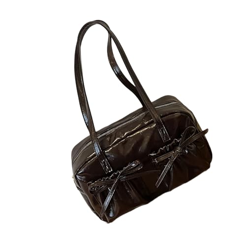 Obotsnoi Stilvolle Schultertasche mit Schleifendetails, Pendlerfreundliches Design, geräumige Innenseite, Unterarm-Geldbörse, PU-Handtasche für Damen und Mädchen, modische Damentasche, Kaffeebraun von Obotsnoi