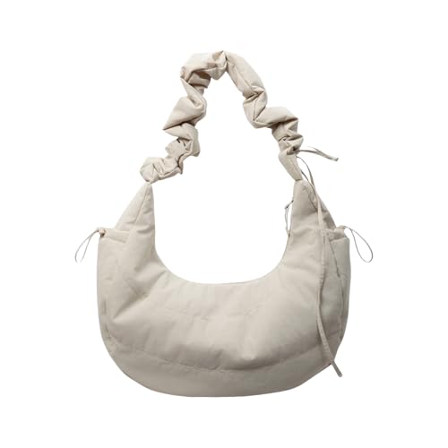 Obotsnoi Stilvolle gerüschte Umhängetasche Damen Geräumige Nylon Handtasche Praktische Crossbody Geldbörse Satchel für den täglichen Gebrauch Modische Damentasche, beige, One Size von Obotsnoi