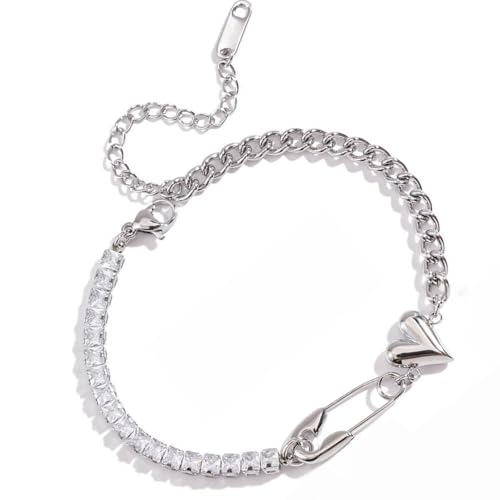 Obotsnoi Verstellbare Büroklammer-Herz-Charm-Armbänder, Edelstahl, stapelbar, Schmuck für Frauen, Freundschaftsgeschenk, modische Büroklammer-Verbindung, Einheitsgröße, Wie beschrieben von Obotsnoi