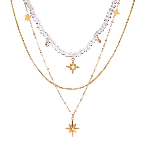 Obotsnoi Verstellbare Schichtkette mit schimmernden Steinen in 3 anpassbaren Längen, Edelstahl, stapelbare Damen-Halskette mit Diamanten von Obotsnoi