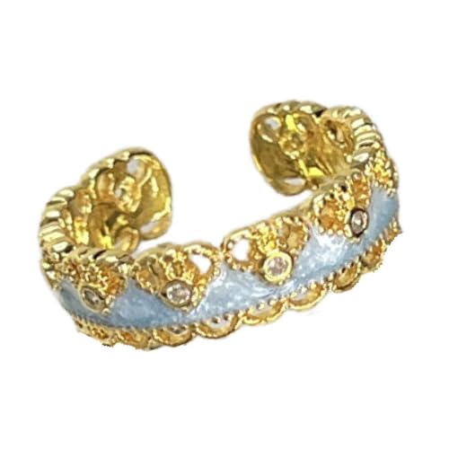 Obotsnoi Verstellbare Spitzenringe im chinesischen Stil mit glänzender Emaille-Beschichtung für stilvolle Fingeraccessoires, Legierung, Spitze, verzierte Mode-Ringe, Einheitsgröße, Wie beschrieben von Obotsnoi