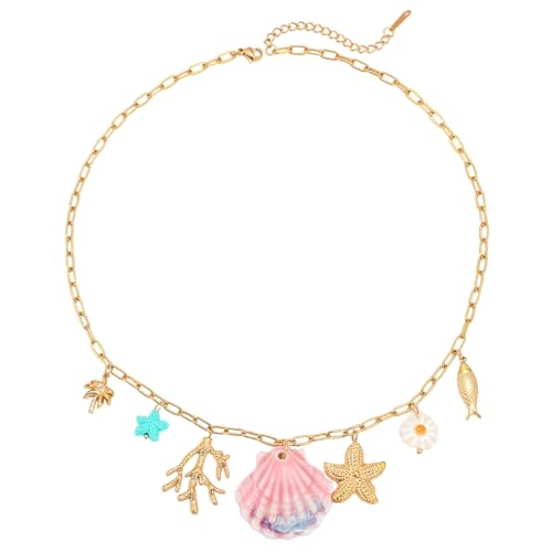 Obotsnoi Wasserdichte Halskette mit Muschelanhänger, verstellbare Länge, Edelstahl-Halskette, handgefertigter Schmuck für Damen, für den täglichen Gebrauch, verstellbare Halskette für den täglichen von Obotsnoi