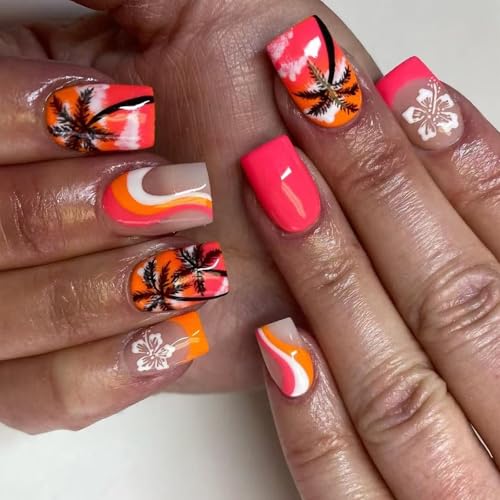 Quadratische Nägel zum Aufdrücken, glänzendes Design, französische Kunstnägel, Acryl, für Damen, französische Spitze von Obotsnoi