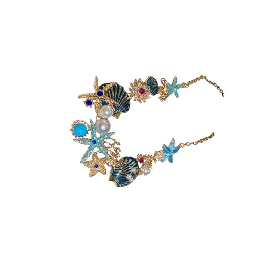 Schmuck-Set mit Ozeanik-Motiv, Ohrringe, Halskette aus robuster Legierung, Strass, Imitationsperlen und Muschel-Halskette, Einheitsgröße, Wie beschrieben, Wie beschrieben von Obotsnoi