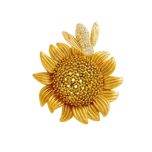 Stilvolle Brosche mit Blumen und Strasssteinen, Honigbienen, rostfreie Metall-Dekoration für Mantel, Kleid, Handtasche, modische Verzierung, Legierung, Sonnenblumen-Anstecknadel von Obotsnoi