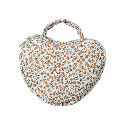 Tragbare gesteppte Make-up-Tasche in Herzform mit Stauraum, dekoratives Blumenmuster, Kosmetik-Organizer, Blumendruck, Kulturbeutel, D, Einheitsgröße von Obotsnoi
