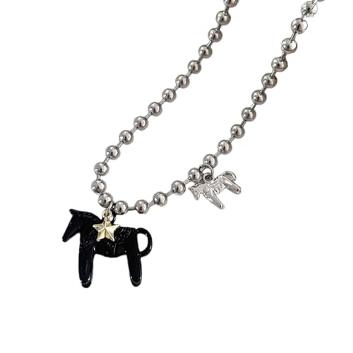 Trendige Pferde-Anhänger-Halskette, hypoallergener Edelstahl, 3 Farben, 44 cm Länge, Halskette, tägliches Zubehör, Stahlpferd-Anhänger, Einheitsgröße, Wie beschrieben, Wie beschrieben von Obotsnoi