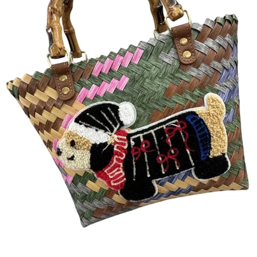 Vintage Styles Dackel Hundemuster Handtasche Multi Farb Gewebtes Design Großer Kapazität Pendlertasche Für Frauen Praktische PVC Tasche von Obotsnoi