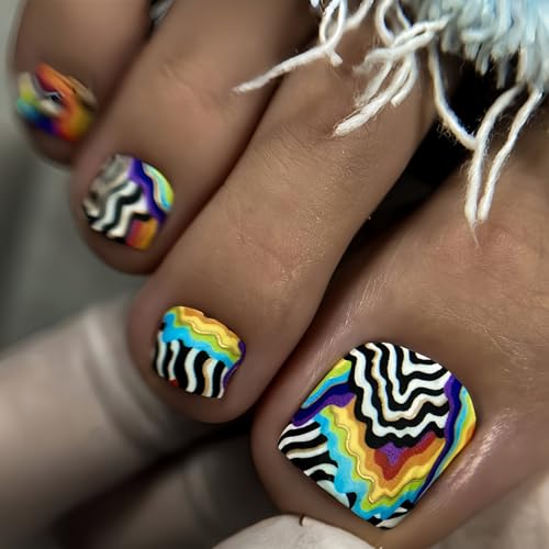 Zehennägel zum Aufdrücken, kurz, quadratisch, vollständige Abdeckung, glänzende Acryl-Zehennägel, glänzend, zum Aufdrücken für Damen, Kleber, Zehennägel für Damen, französische Spitze Zehennägel zum Aufdrücken, kurz, quadratisch, vollständige Abdeckung, glänzende Acryl-Zehennägel, glänzend, zum Aufdrücken für Damen, Kleber, Zehennägel für Damen, französische Spitze von Obotsnoi