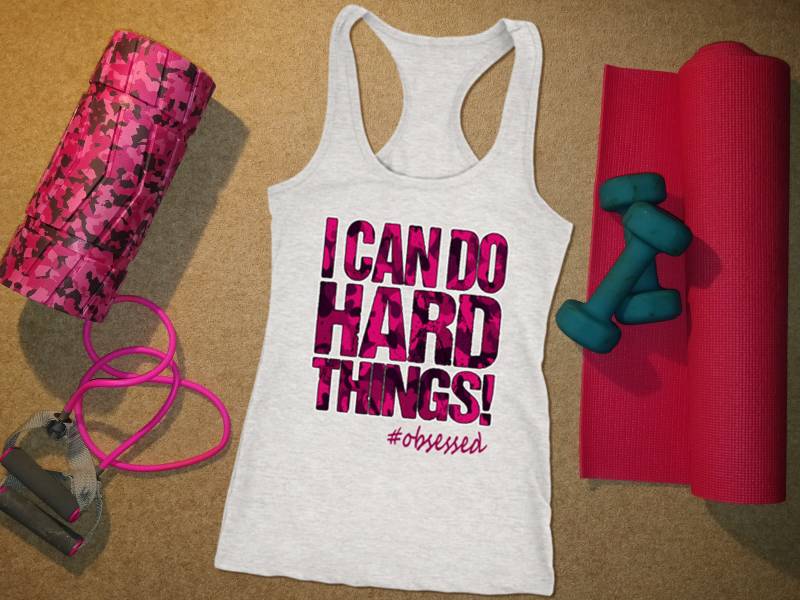 I Can Do Hard Things Workout Tank Motivation Fitness Shirt Für Frauen Pink Camo Design #obsessed von ObsessedMerch