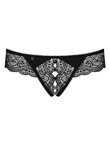 Obsessive Damen Dessous Crotchless Thong Slip in schwarz String ouvert mit Spitze elastisch Größe: S/M von Obsessive