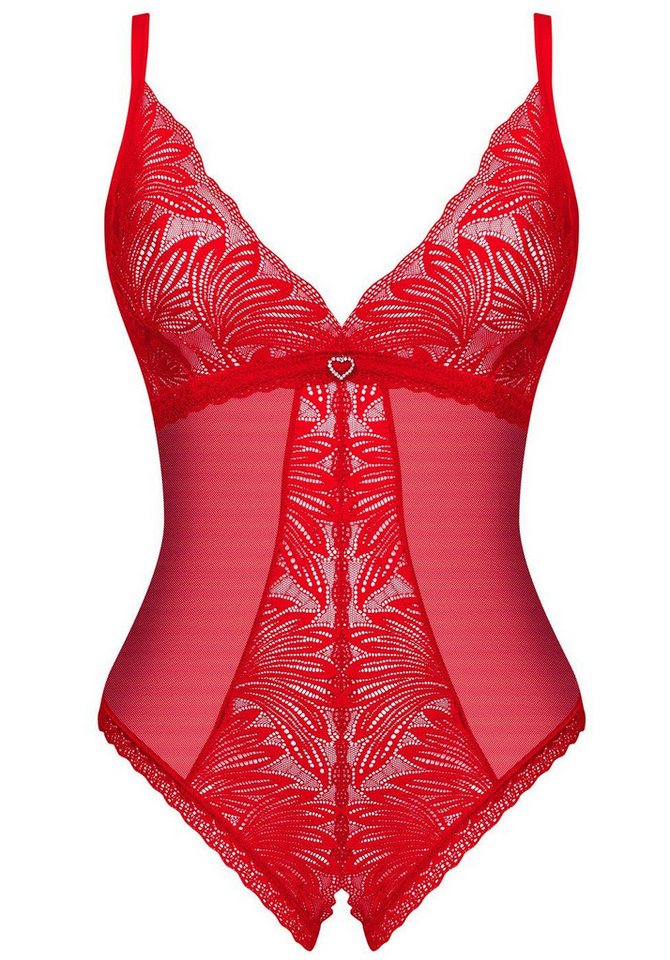 Obsessive Body Chilisa ouvert Body mit offenem Schritt Spitze - rot (1-tlg) transparent von Obsessive