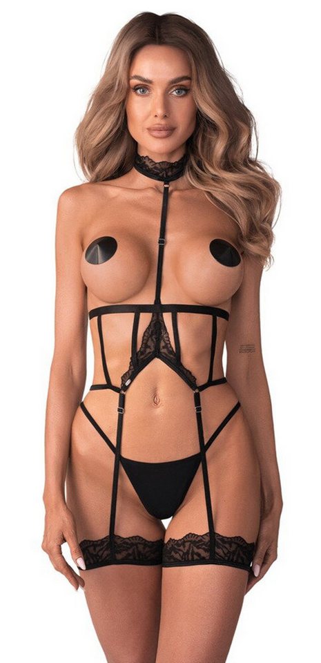 Obsessive Body Hersis Dessous mit Strumpfbändern aus zarter Spitze - schwarz (1-tlg) Alles passend verstellbar von Obsessive