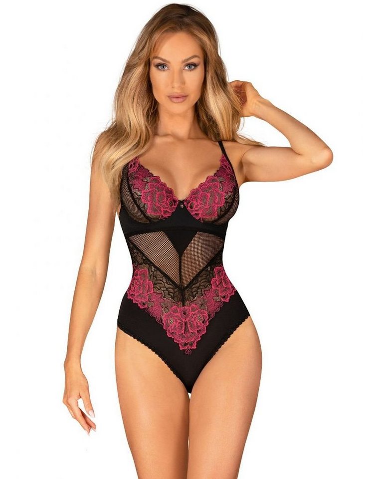 Obsessive Body Rosenty Body mit Rosenmuster - schwarz, pink (1-tlg) transparent von Obsessive