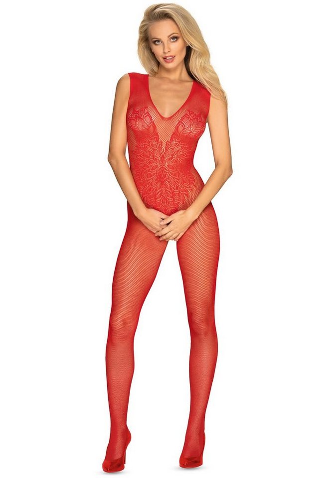 Obsessive Bodystocking Netz-Bodystocking Spitze - rot (1 St) aus elastischem Netz-Stoff von Obsessive